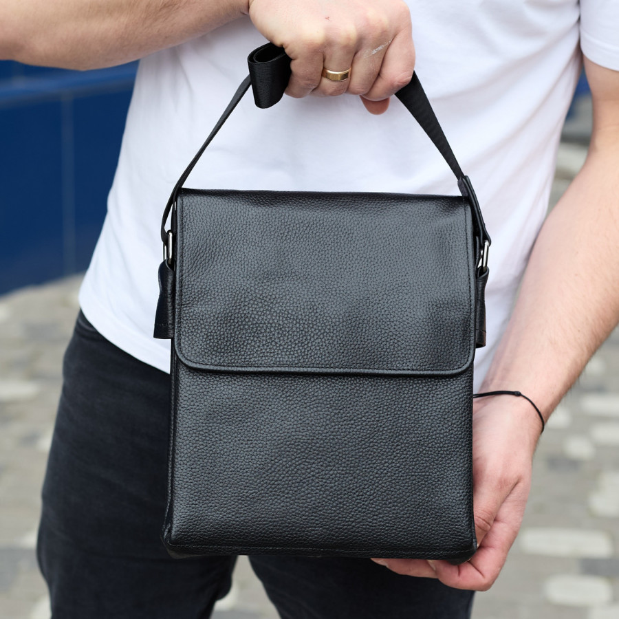 Сумка месенджер 21.5x25x7 шкіряна барсетка для чоловіків Tiding Bag 35775 чорна