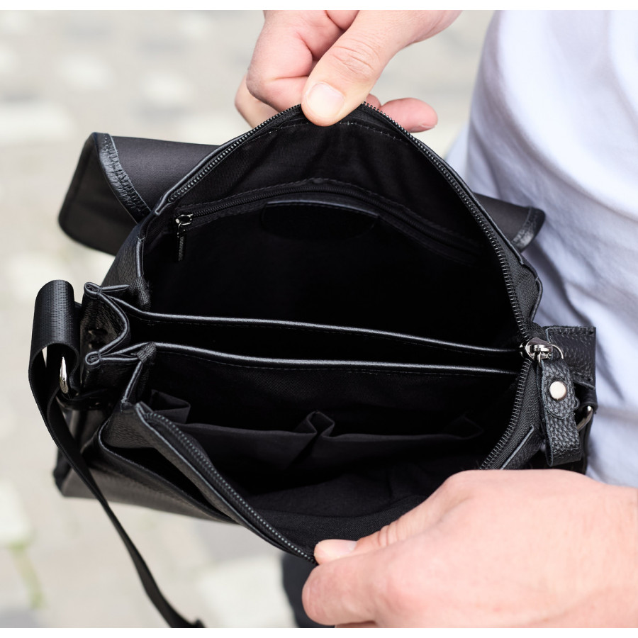 Сумка месенджер 21.5x25x7 шкіряна барсетка для чоловіків Tiding Bag 35775 чорна