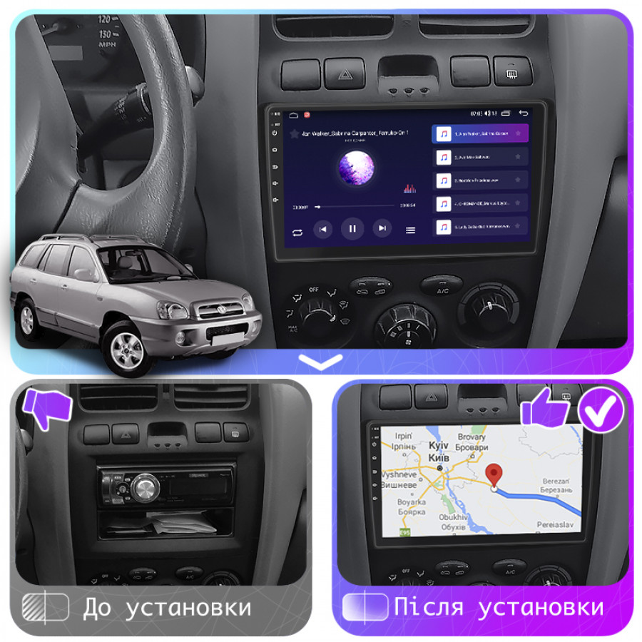 Штатная магнитола Lesko для Hyundai Santa Fe I 2000-2012 экран 9" 6/128Gb 4G Wi-Fi GPS Top
