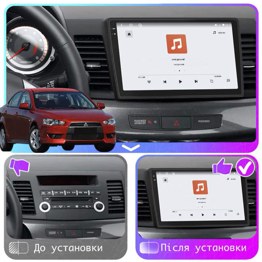 Штатная магнитола Lesko для Mitsubishi Lancer X 2007-2010 экран 10" 4/64 QLED CarPlay 4G Wi-Fi GPS 360 Prime