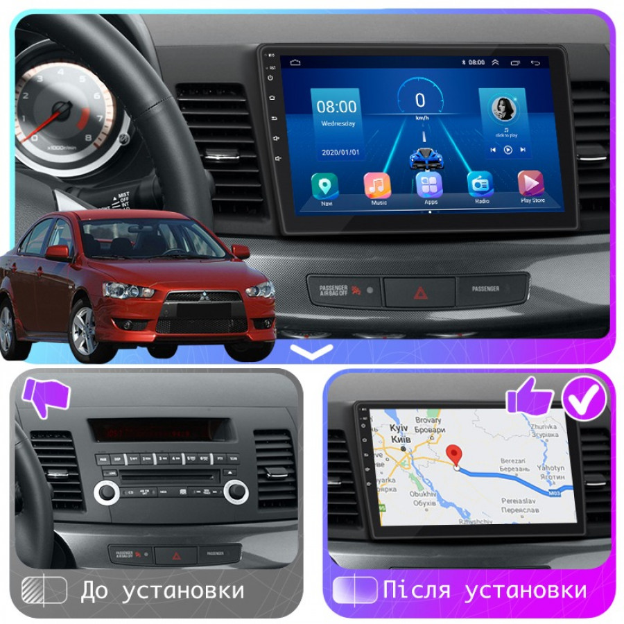 Штатная магнитола Lesko для Mitsubishi Lancer X 2007-2010 экран 10" 6/128Gb 4G Wi-Fi GPS Top