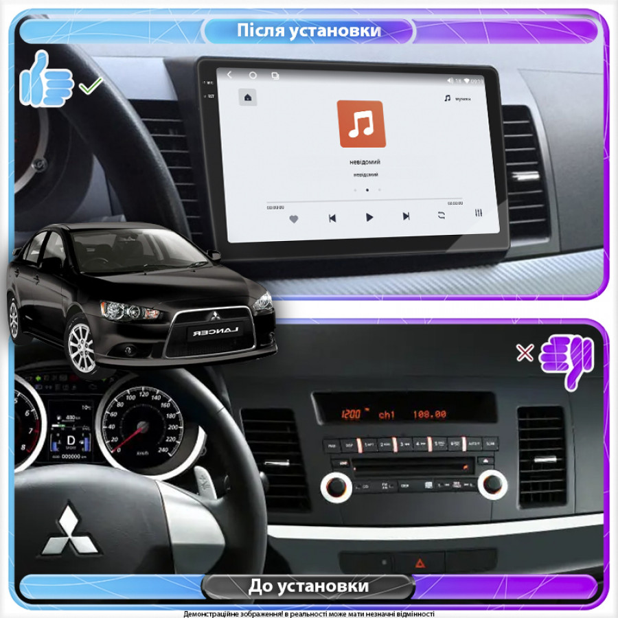 Штатная магнитола Lesko для Mitsubishi Lancer X Рестайлинг 2011-2015 экран 10" 4/64 QLED CarPlay 4G Wi-Fi GPS 360 Prime