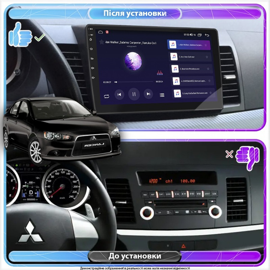 Штатная магнитола Lesko для Mitsubishi Lancer X Рестайлинг 2011-2015 экран 10" 6/128Gb 4G Wi-Fi GPS Top