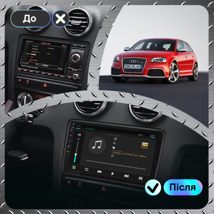 Штатная магнитола Lesko для Audi RS 3 I (8P) 2011-2012 экран 9" 2/32Gb Wi-Fi GPS Base