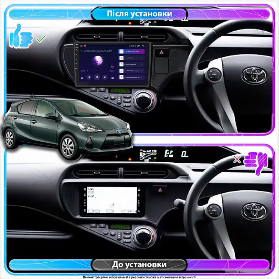Штатная магнитола Lesko для Toyota Aqua I right wheel 2011-2021 экран 9" 2/32Gb 4G Wi-Fi GPS Top