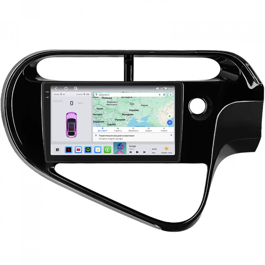 Штатная магнитола Lesko для Toyota Prius c I Рестайлинг 2015-н.в. экран 9" 4/64 QLED CarPlay 4G Wi-Fi GPS 360 Prime
