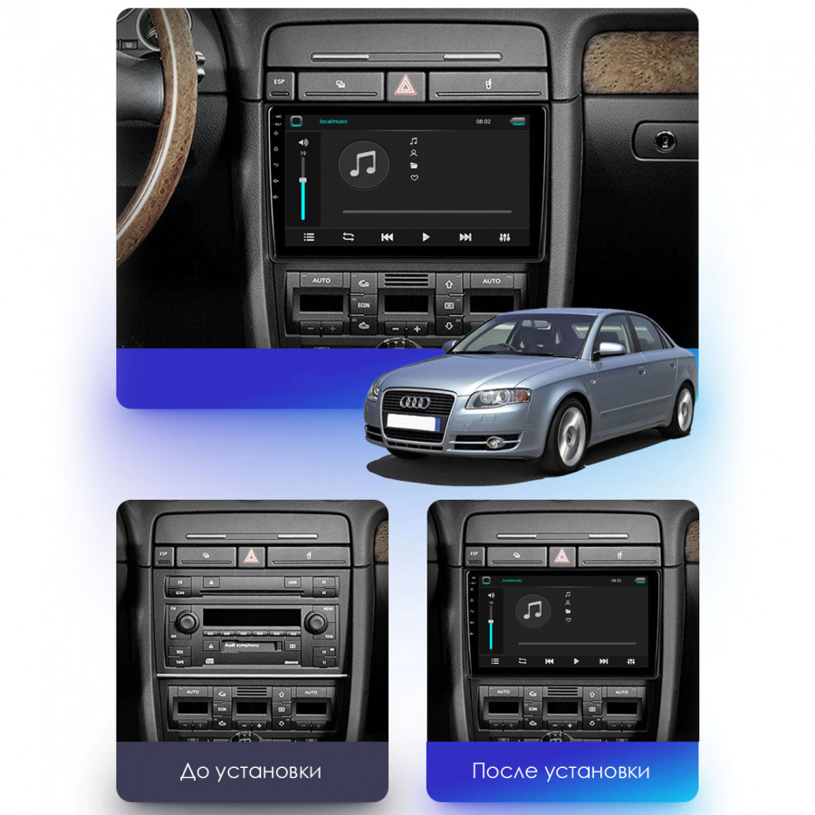 Штатная магнитола Lesko для Audi A4 II (B6) 2000-2006 экран 9" 4/32Gb 4G Wi-Fi GPS Top