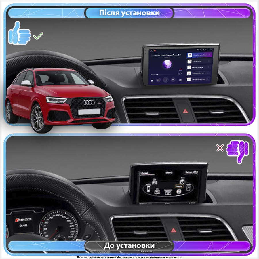 Штатная магнитола Lesko для Audi RS Q3 I (8U) Рестайлинг 2015-2018 экран 9" 4/32Gb 4G Wi-Fi GPS Top