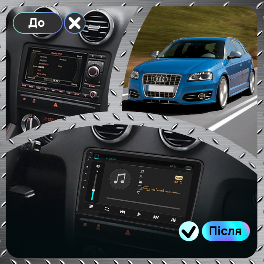 Штатная магнитола Lesko для Audi S3 II (8P) Рестайлинг 2008-2012 экран 9" 4/32Gb 4G Wi-Fi GPS Top