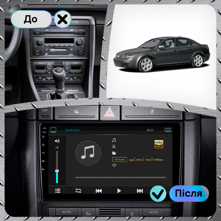 Штатная магнитола Lesko для Audi S4 II (B6) 2002-2004 экран 9" 4/32Gb 4G Wi-Fi GPS Top