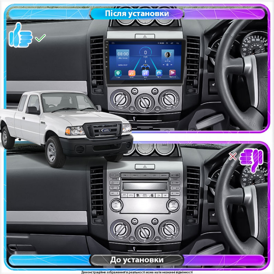 Штатная магнитола Lesko для Ford Ranger II 2006-2009 экран 9" 4/32Gb 4G Wi-Fi GPS Top