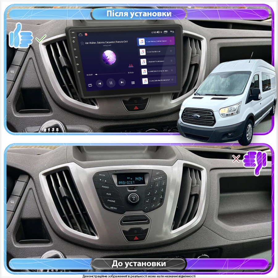 Штатная магнитола Lesko для Ford Tourneo Connect II 2012-2018 экран 9" 4/32Gb 4G Wi-Fi GPS Top