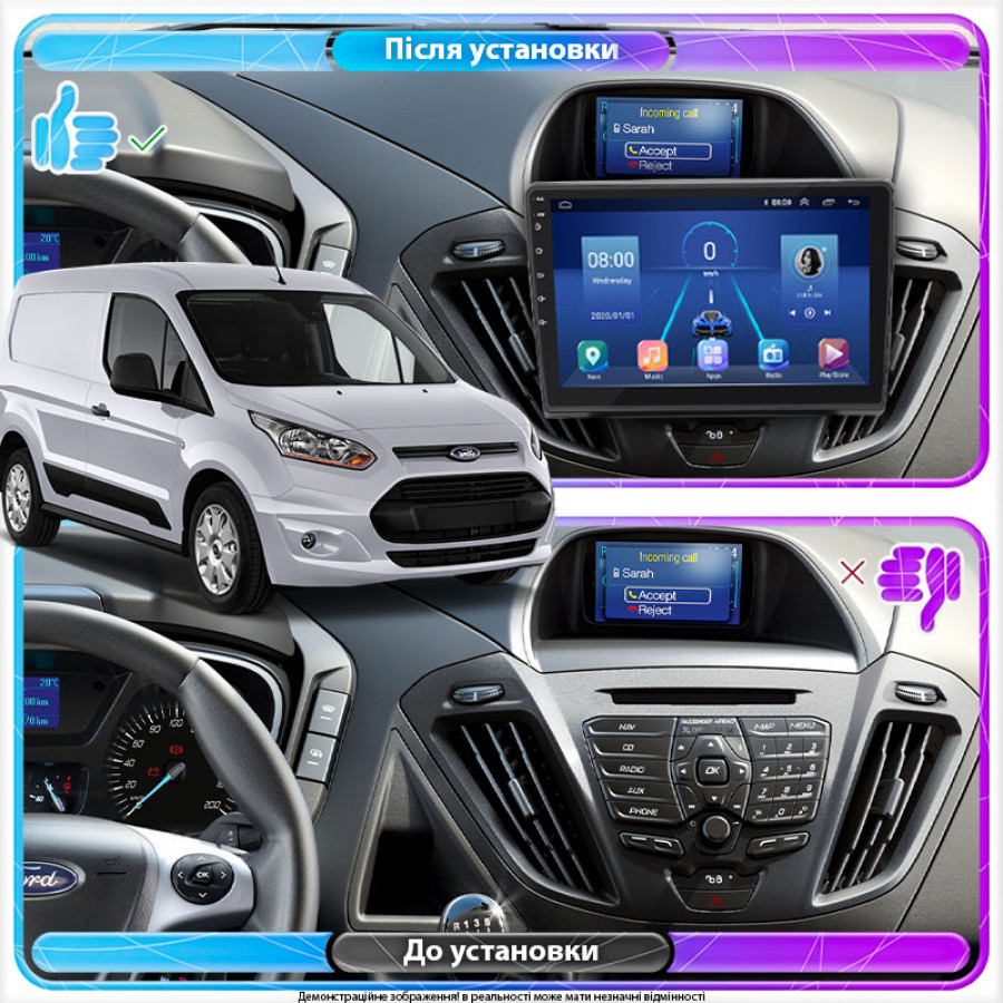 Штатная магнитола Lesko для Ford Transit Connect II Рестайлинг 2018-н.в. экран 9" 4/32Gb 4G Wi-Fi GPS Top