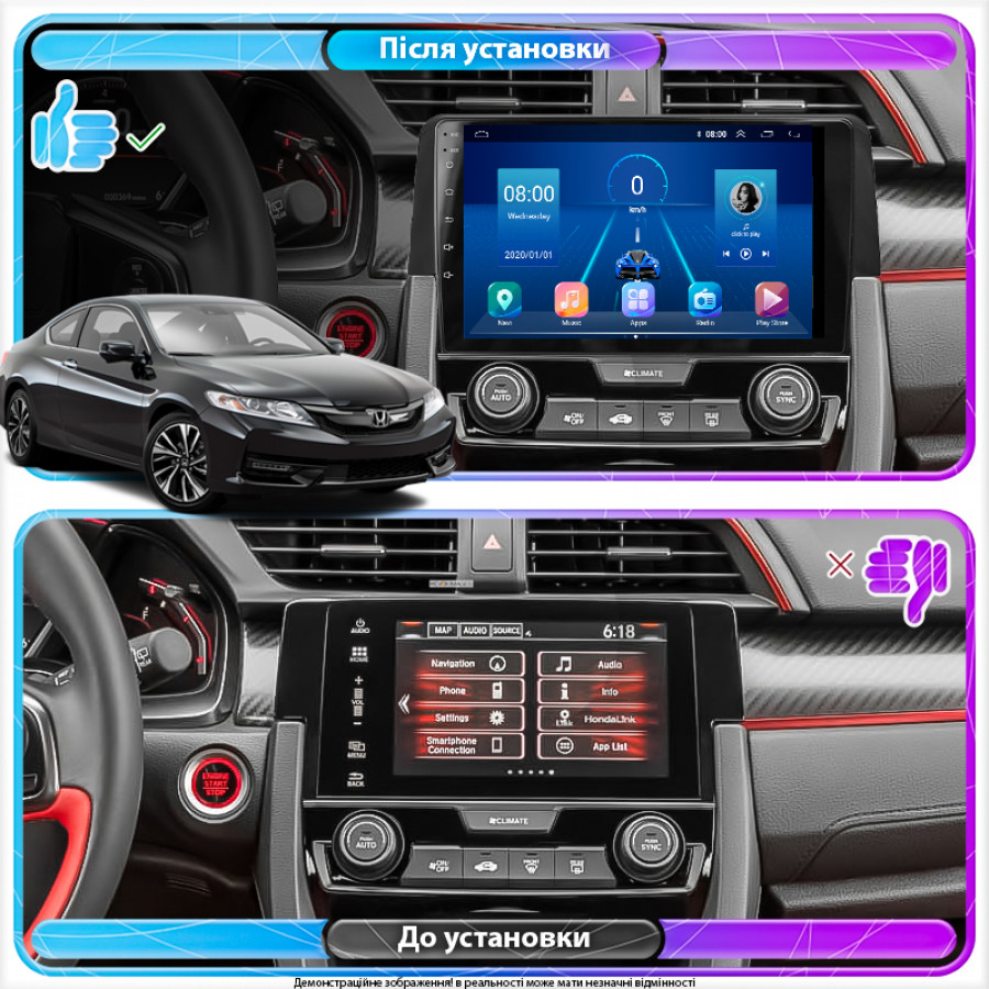 Штатная магнитола Lesko для Honda Civic X 2015-2021 экран 9" 4/32Gb 4G Wi-Fi GPS Top