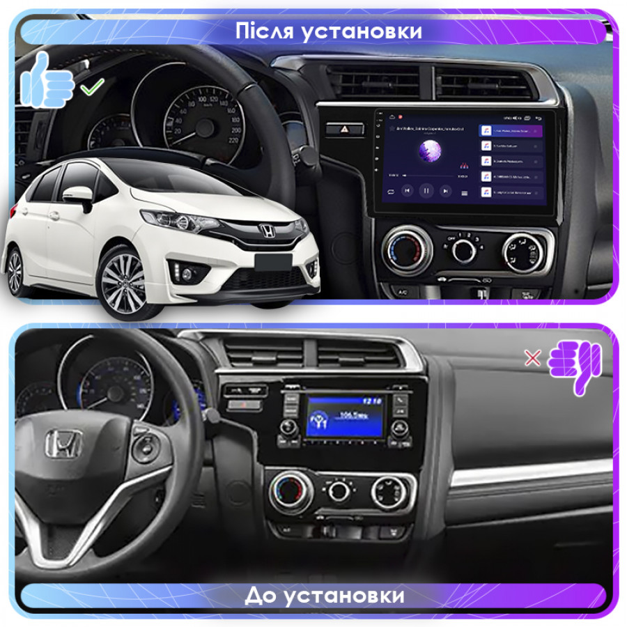 Штатная магнитола Lesko для Honda Jazz III 2014-2017 экран 9" 4/32Gb 4G Wi-Fi GPS Top