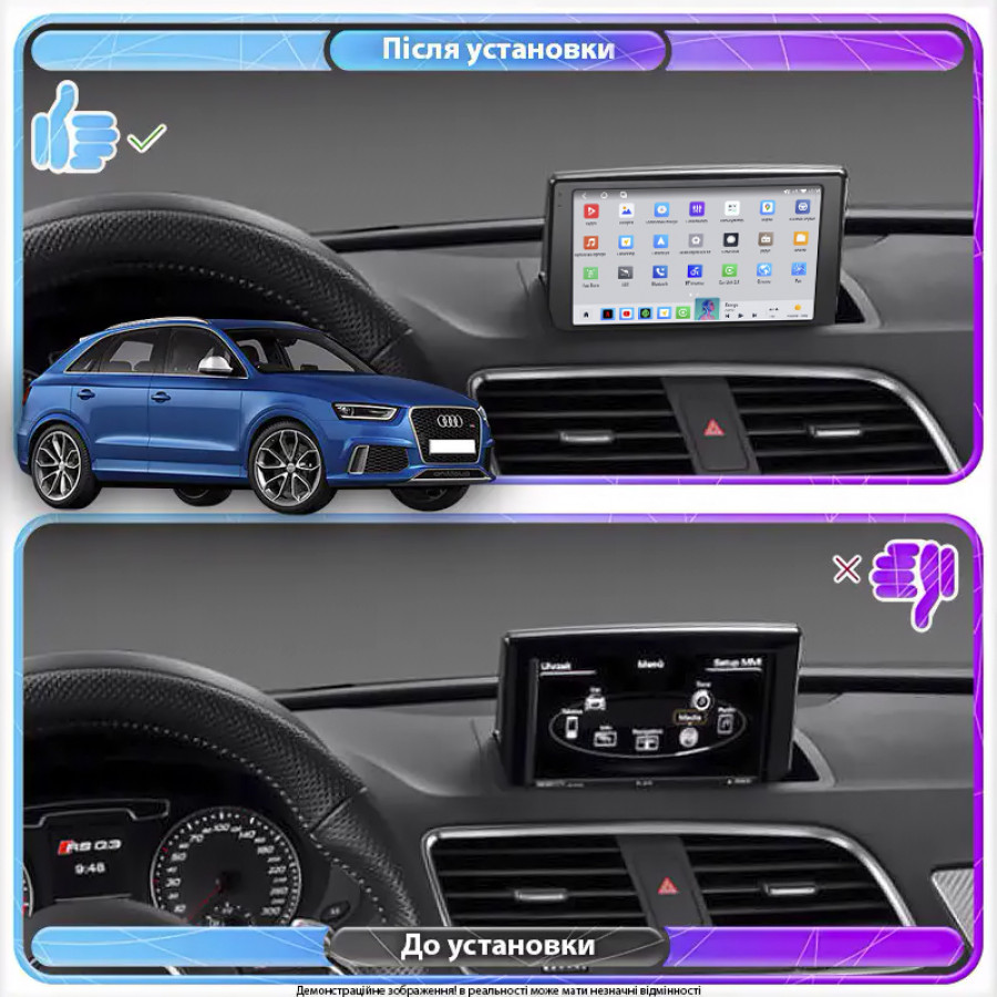 Штатная магнитола Lesko для Audi RS Q3 I (8U) 2013-2015 экран 9" 4/64 QLED CarPlay 4G Wi-Fi GPS 360 Prime