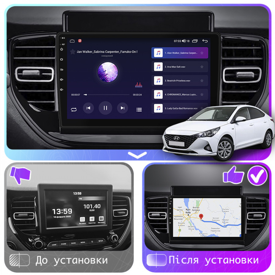 Штатная магнитола Lesko для Hyundai Solaris II Рестайлинг 2020-н.в. экран 9" 4/32Gb 4G Wi-Fi GPS Top