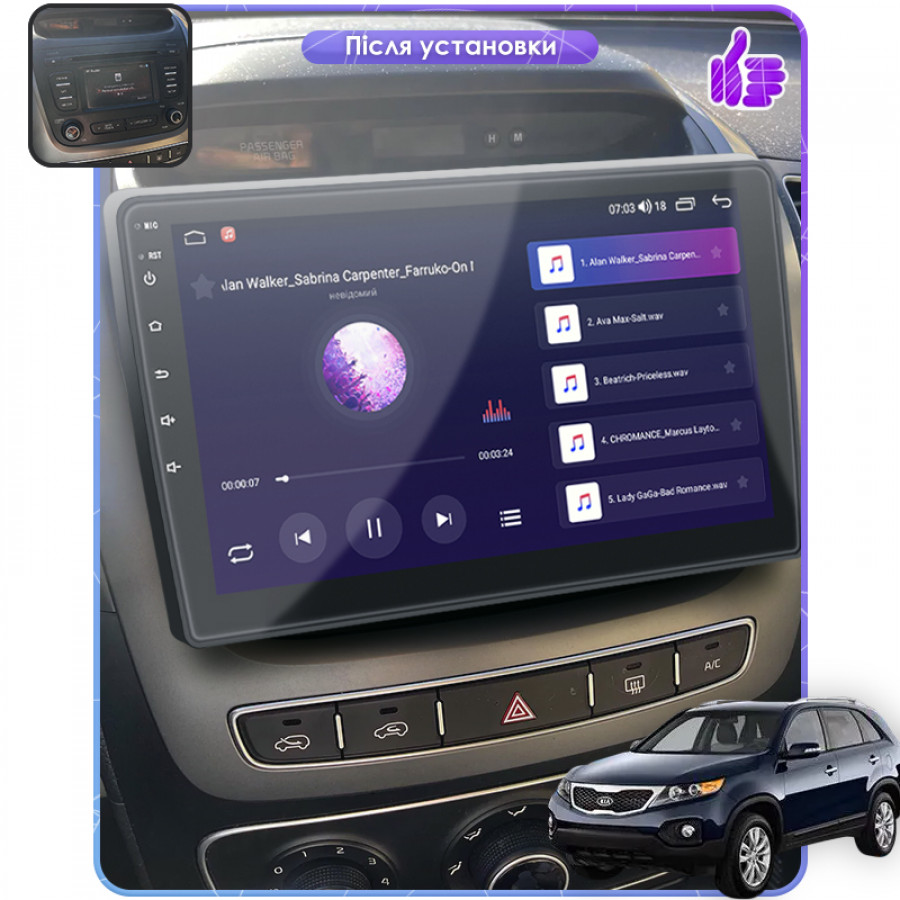 Штатная магнитола Lesko для Kia Sorento II Рестайлинг ver 2 2012-2015 экран 9" 4/32Gb 4G Wi-Fi GPS Top