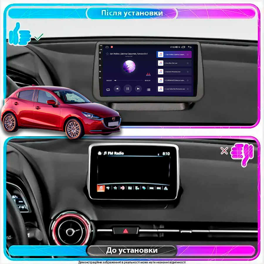 Штатная магнитола Lesko для Mazda 2 III (DJ) Рестайлинг 2019-н.в. экран 9" 4/32Gb 4G Wi-Fi GPS Top