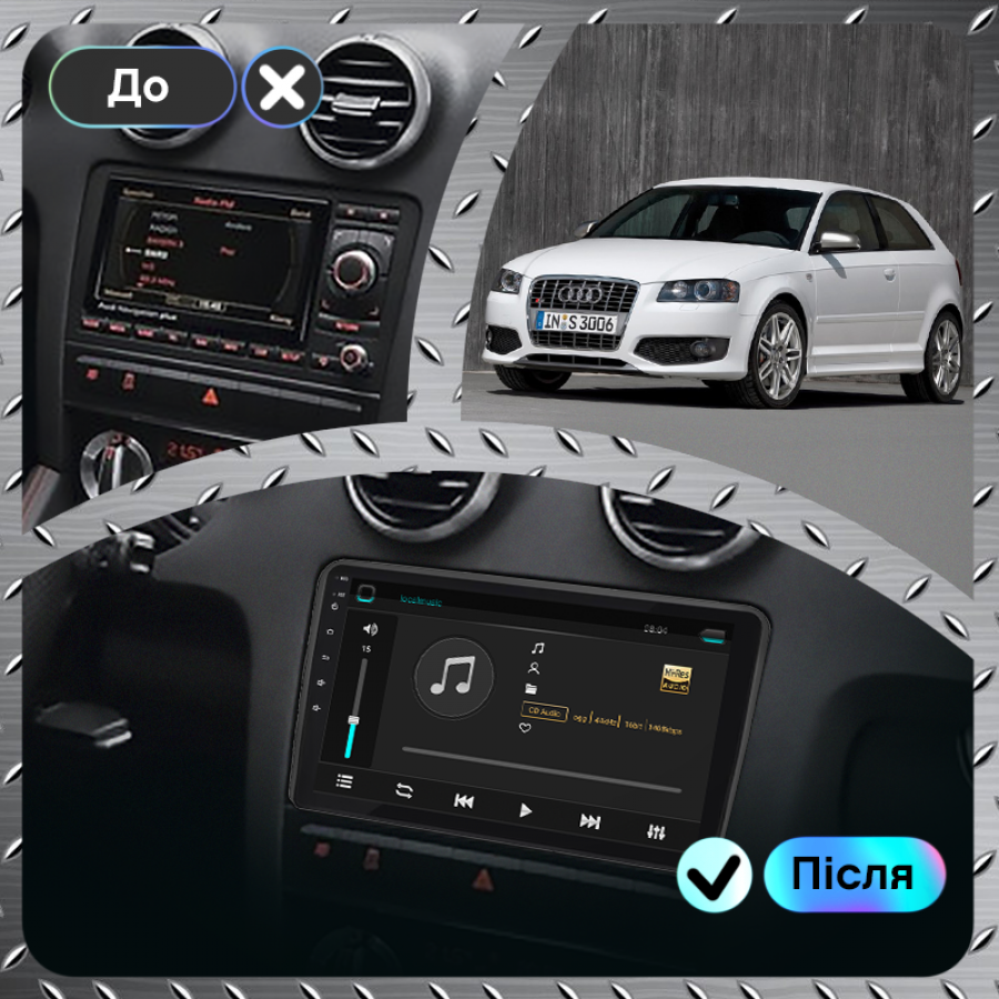 Штатная магнитола Lesko для Audi S3 II (8P) 2006-2008 экран 9" 6/128Gb 4G Wi-Fi GPS Top