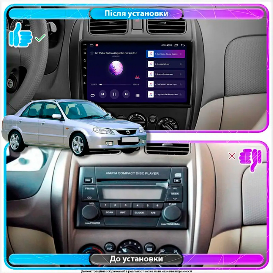 Штатная магнитола Lesko для Mazda 323 VI (BJ) Рестайлинг 2000-2003 экран 9" 4/32Gb 4G Wi-Fi GPS Top
