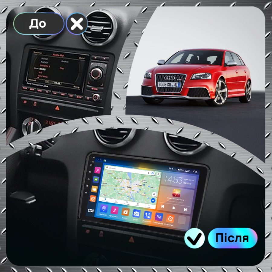 Штатная магнитола Lesko для Audi S3 II (8P) Рестайлинг 2008-2012 экран 9" 4/64Gb CarPlay 4G Wi-Fi GPS Prime