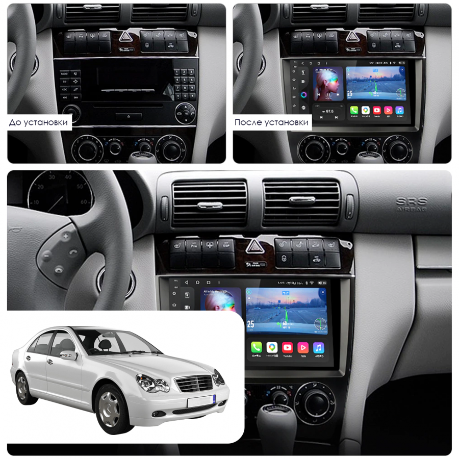 Штатная магнитола Lesko для Mercedes-Benz C-Класс II (W203) Рестайлинг 2004-2008 экран 9" 4/32Gb 4G Wi-Fi GPS Top
