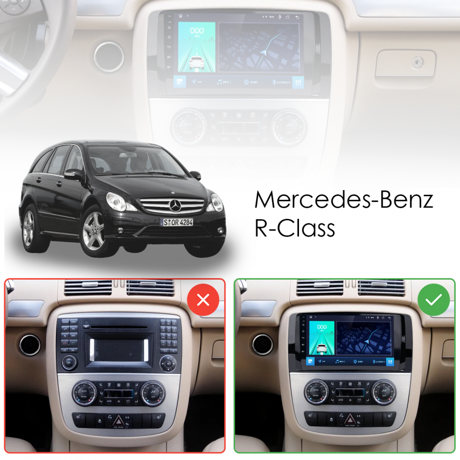 Штатная магнитола Lesko для Mercedes-Benz R-Класс I 2005-2007 экран 9" 4/32Gb 4G Wi-Fi GPS Top