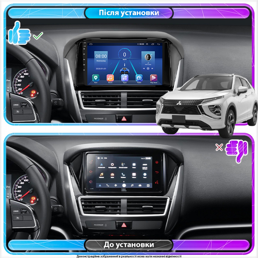 Штатная магнитола Lesko для Mitsubishi Eclipse Cross I Рестайлинг 2020-н.в. экран 9" 4/32Gb 4G Wi-Fi GPS Top