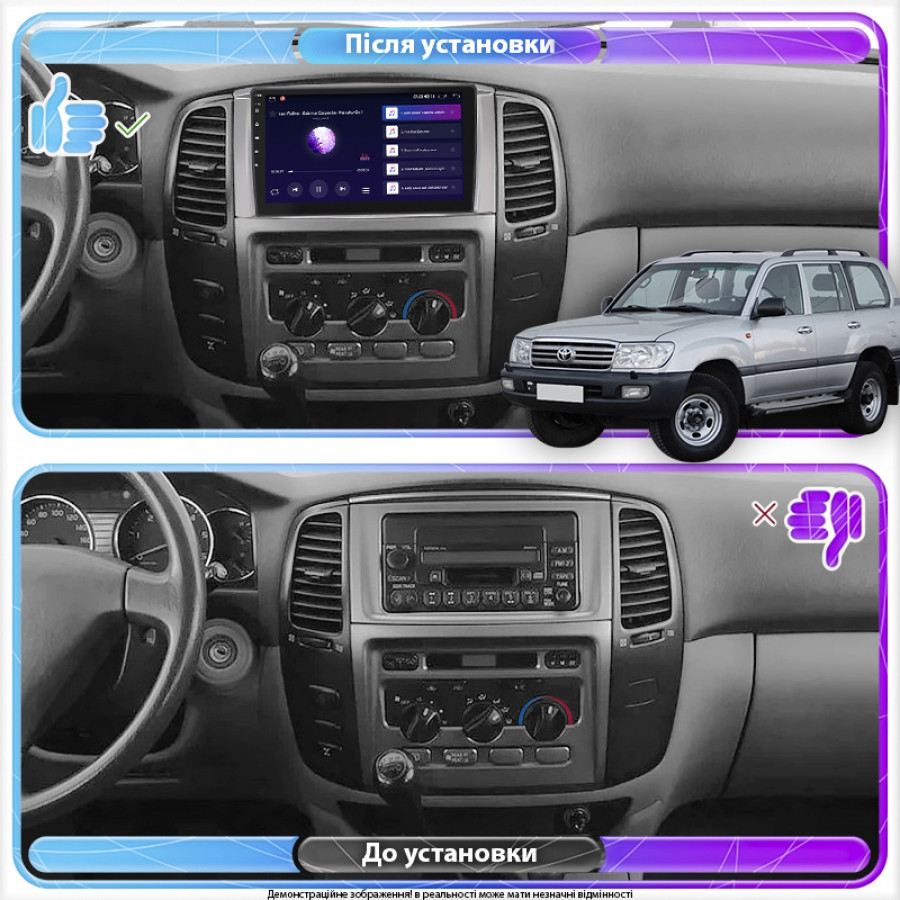 Штатная магнитола Lesko для Toyota Land Cruiser 100 Series Рестайлинг 1 2002-2005 экран 9" 4/32Gb 4G Wi-Fi GPS Top