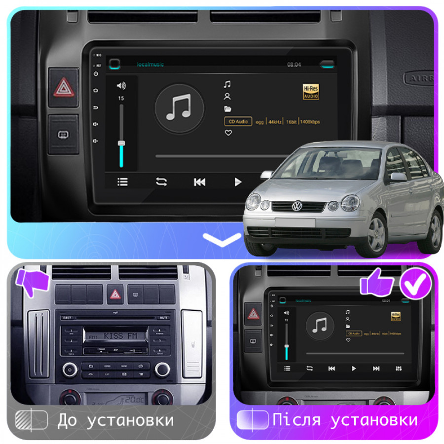 Штатная магнитола Lesko для Volkswagen Polo IV 2001-2005 экран 9" 4/32Gb 4G Wi-Fi GPS Top