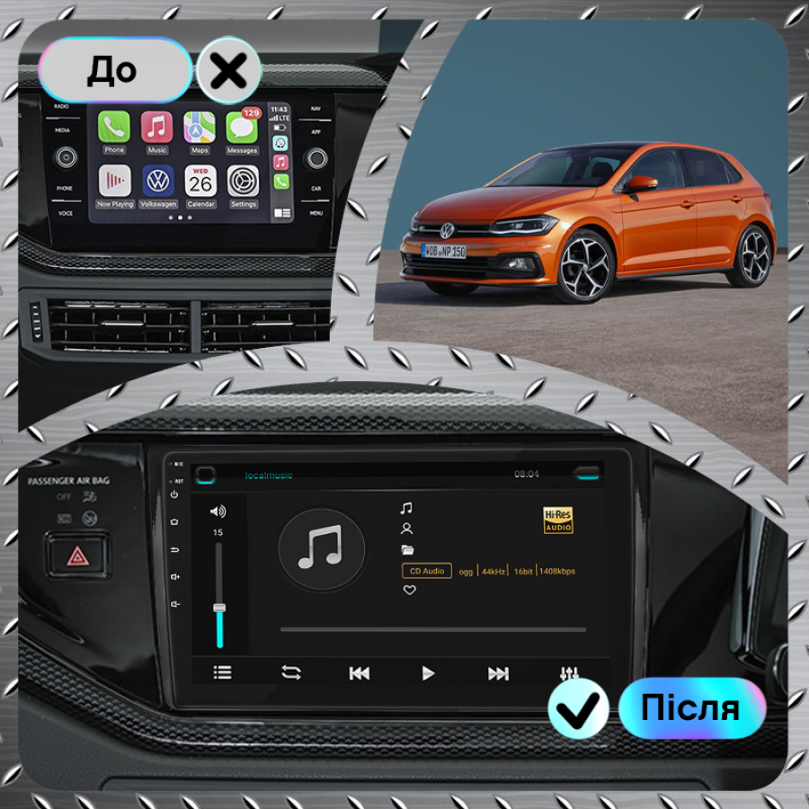 Штатная магнитола Lesko для Volkswagen Polo VI (EU Market) 2017-2021 экран 9" 4/32Gb 4G Wi-Fi GPS Top