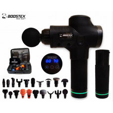 Перкуссионный массажер Boostex PRO MAX для триггерных точек с 30 режимами, 20 насадками, запасной батареей 2500 mAh и кейсом в подарок.
