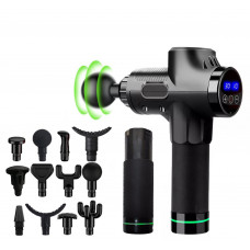 Массажный пистолет Massage Gun Max с 30 режимами и 12 насадками, запасной батареей и кейсом (Черный)
