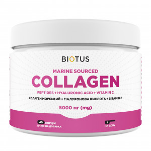 Колаген морський + гіалуронова кислота + вітамін С, Marine Sourced Collagen Peptides + Hyaluronic Acid + Vitamin C, Biotus, 5000 мг, 206 г
