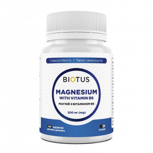 Магній з вітаміном В6, Magnesium with Vitamin B6, Biotus, 200 мг, 100 таблеток