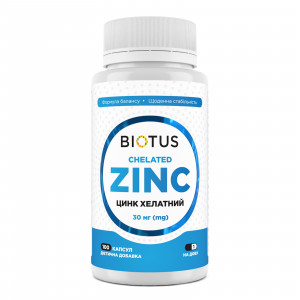 Цинк хелатний, Chelated Zinc, Biotus, 30 мг, 100 капсул