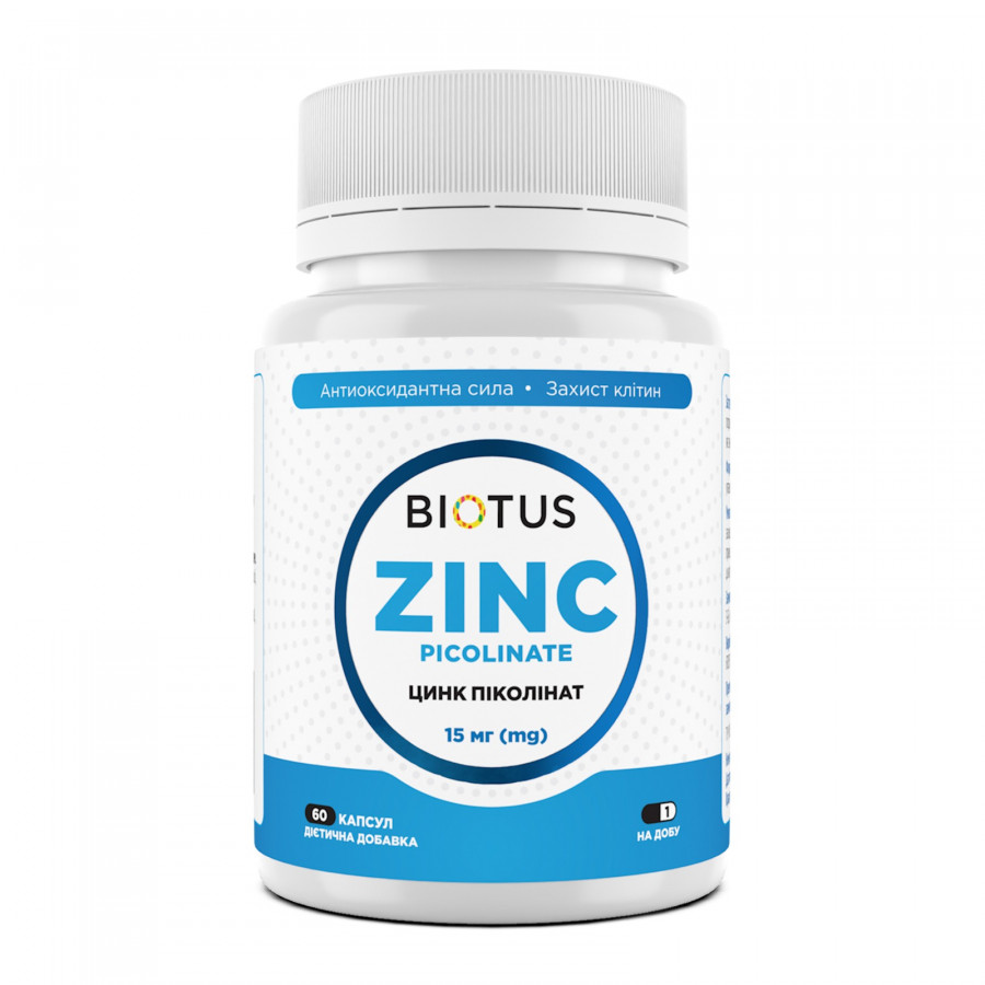 Цинк піколінат, Zinc Picolinate, Biotus, 15 мг, 60 капсул