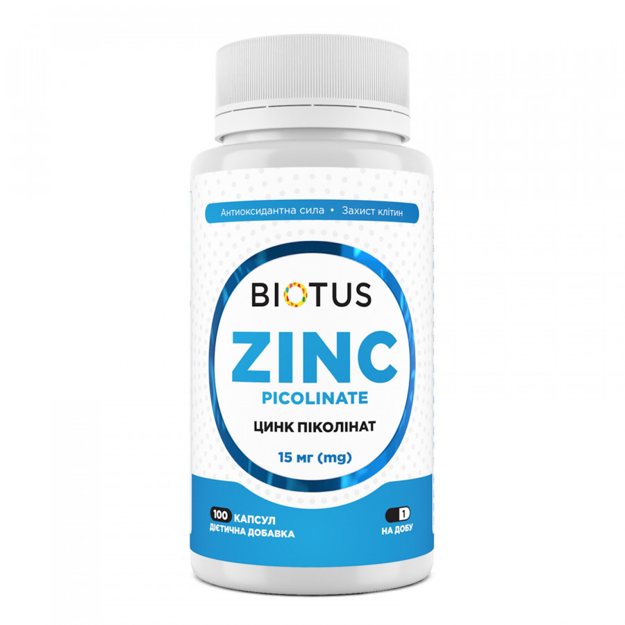 Цинк піколінат, Zinc Picolinate, Biotus, 15 мг, 100 капсул