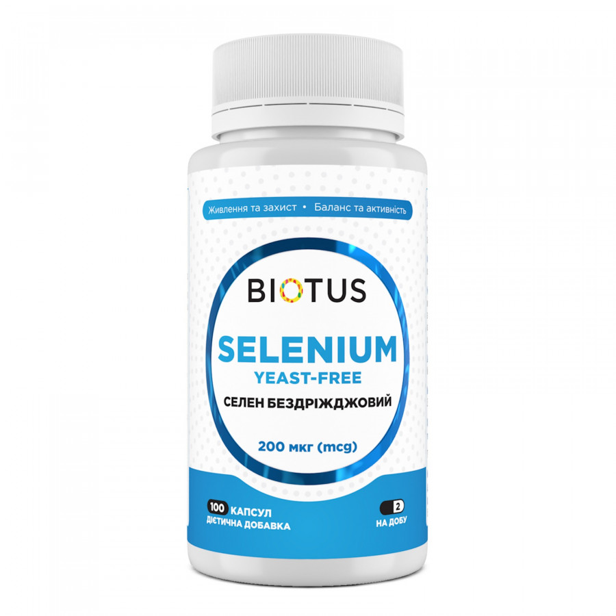 Селен без дріжджів, Selenium, Biotus, 200 мкг, 100 капсул