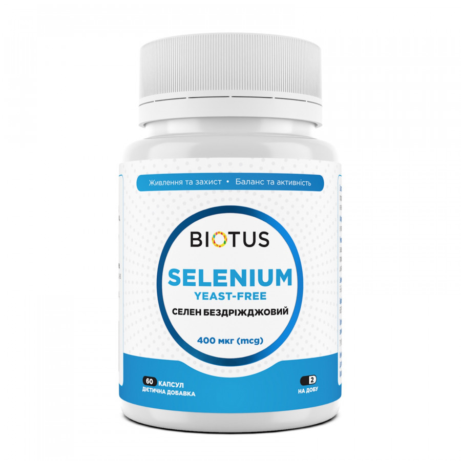 Селен, Selenium, Biotus, без дріжджів, 400 мкг, 60 капсул