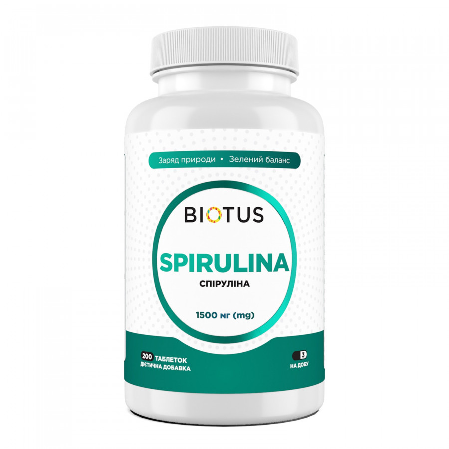 Спіруліна, Spirulina, Biotus, 200 таблеток (1500 мг у трьох таблетках)
