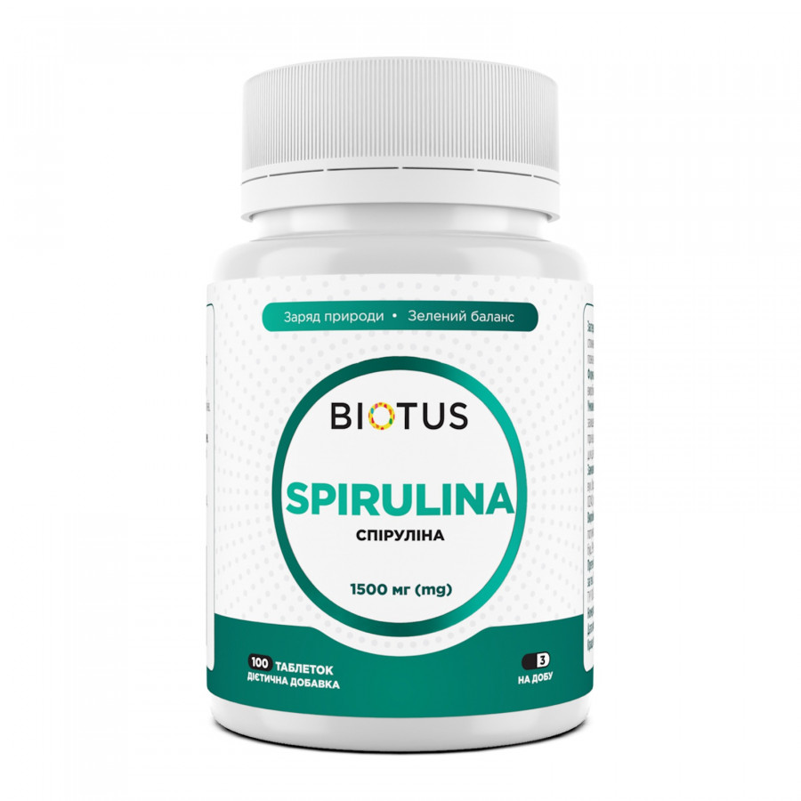 Спіруліна, Spirulina, Biotus, 100 таблеток (1500 мг у трьох таблетках)