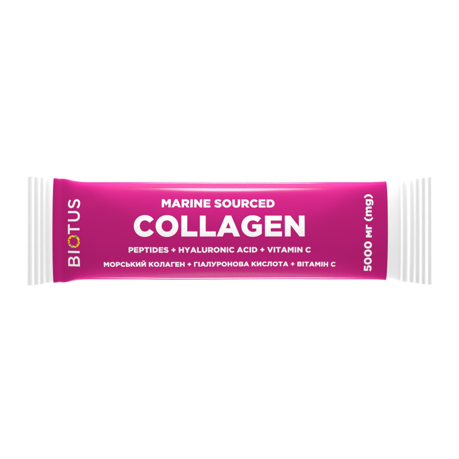 Морський колаген з гіалуроновою кислотою та вітаміном С, Marine Sourced Collagen Peptidеs, Biotus, 1 саше (5.15 г)
