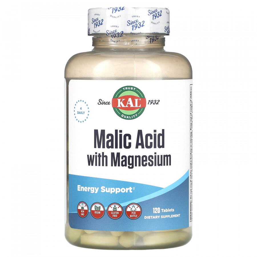 Яблучна кислота, Malic Acid, KAL, з магнієм, 120 таблеток