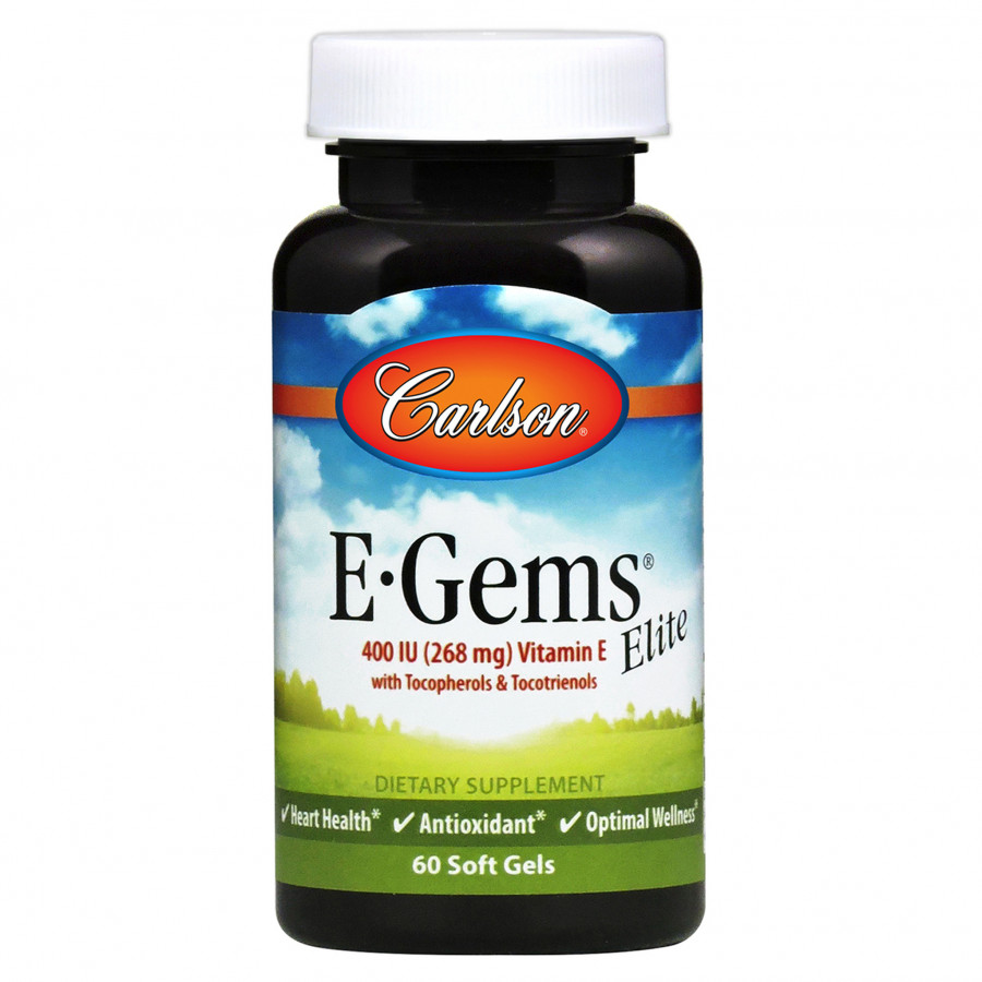 Вітамін Е, E-Gems Elite, Carlson, 268 мг (400 МО), 60 гелевих капсул
