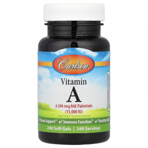 Вітамін А, Vitamin A, Carlson, 4500 мкг RAE (15 000 МО), 240 гелевих капсул