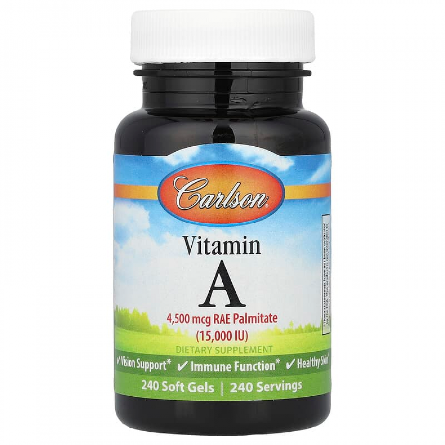Вітамін А, Vitamin A, Carlson, 4500 мкг RAE (15 000 МО), 240 гелевих капсул