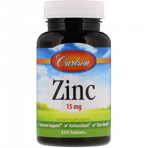 Цинк, Zinc, Carlson, 15 мг, 250 таблеток