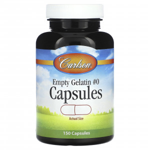 Желатинова капсула середня # 0, Empty Gelatin Capsule Medium # 0, Carlson, порожня, 150 капсул